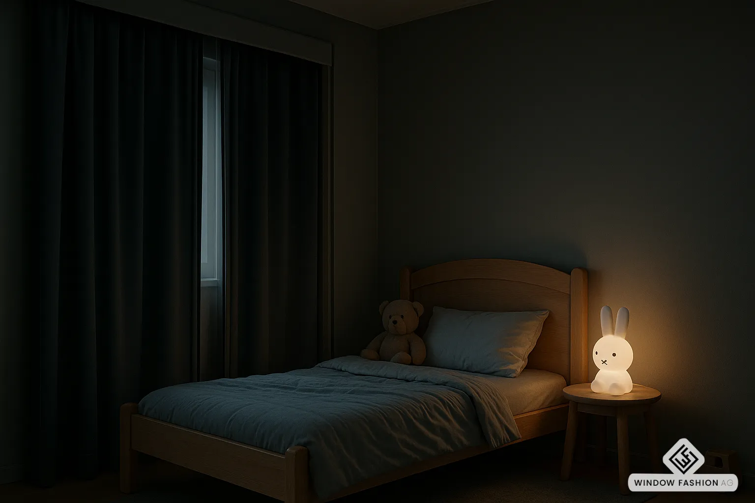 Detail einer seitlich geführten Vorhanglösung ohne Lichtkante