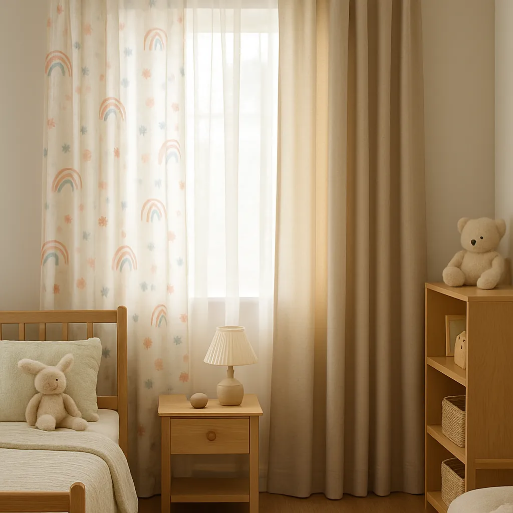 Zweilagige Fensterlösung mit transparenter Gardine und dichterem Vorhang